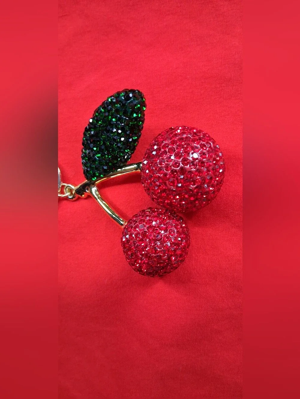 Crystal Cherry Keychain - Red & Green NWT! Gold Hardware